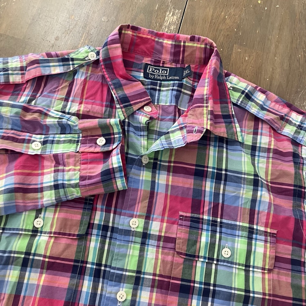 Polo Ralph Lauren Shirt Mens XL Multicolor Plaid Button Down Long Sleeve Safari